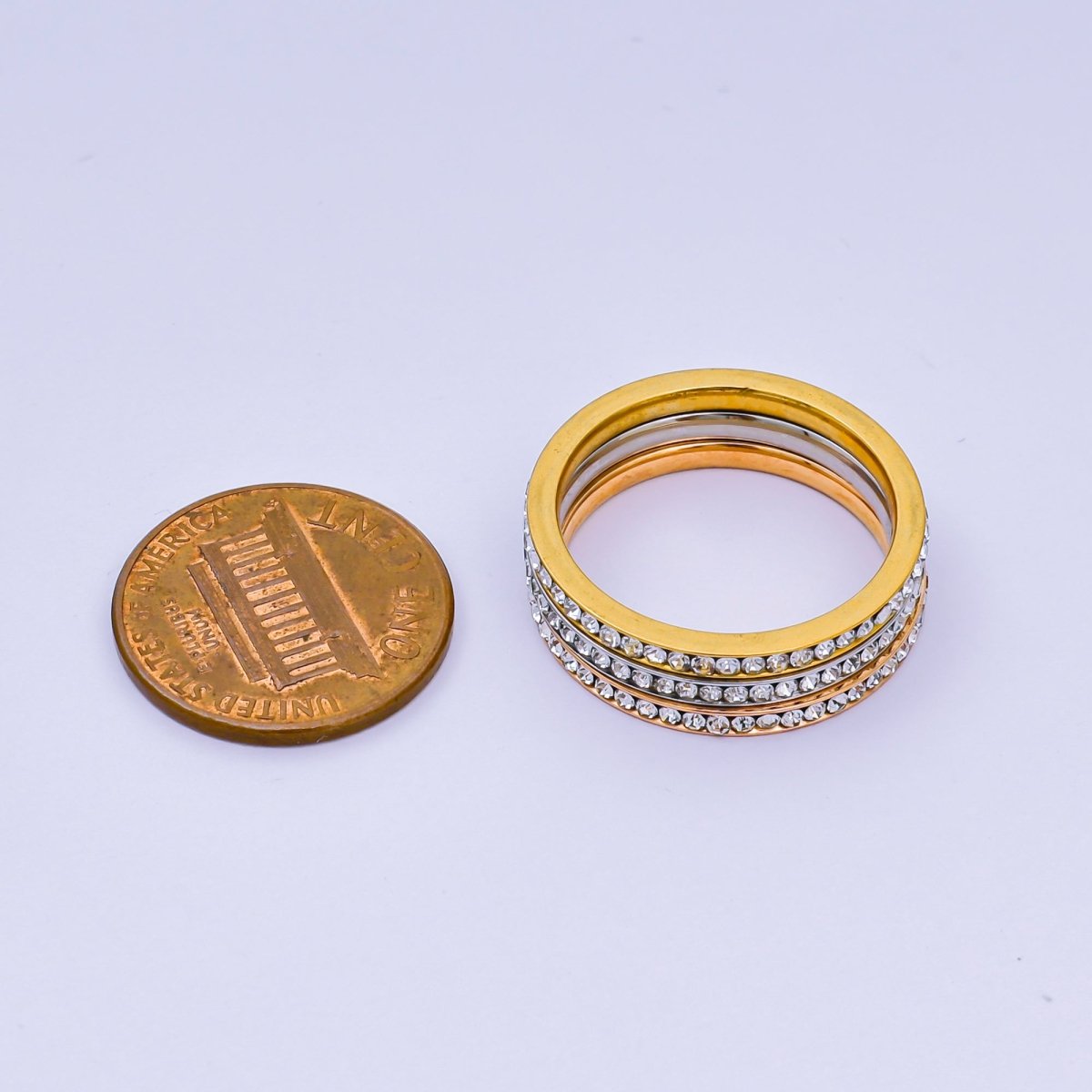 Stainless Steel Micro Paved CZ Sets Mix Metal Trinity Ring | O1458 - O1460 - DLUXCA
