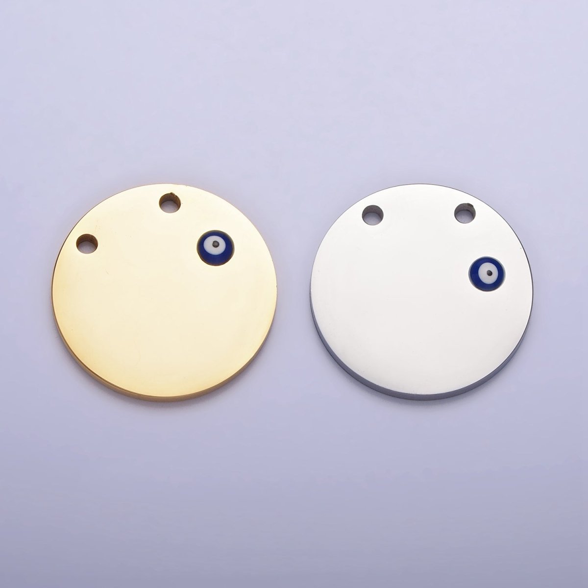 Stainless Steel Mini Evil Eye Round Disc Charm in Gold & Silver | P885 - DLUXCA