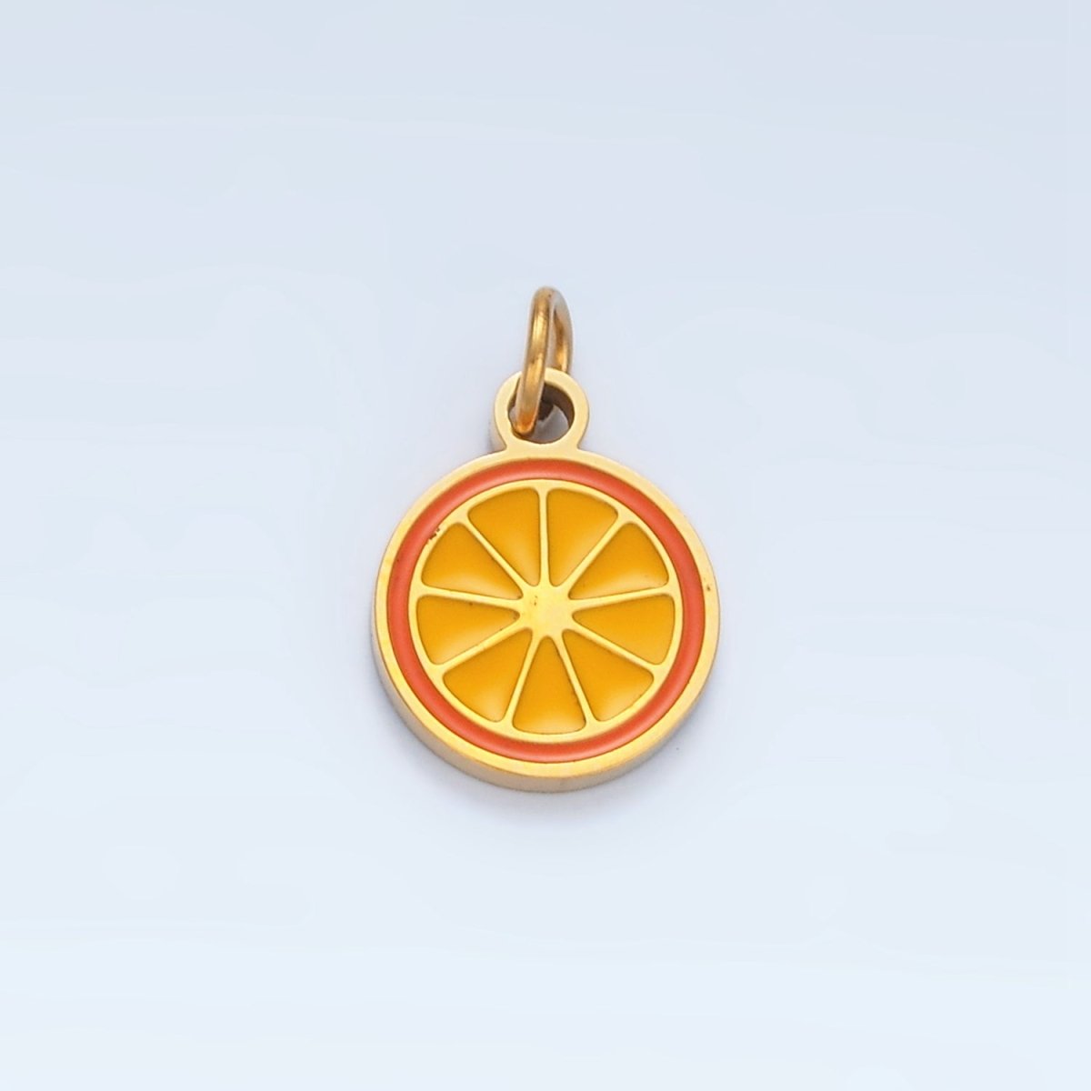 Stainless Steel Mini Orange Fruit Enamel Round Charm | P679 - DLUXCA