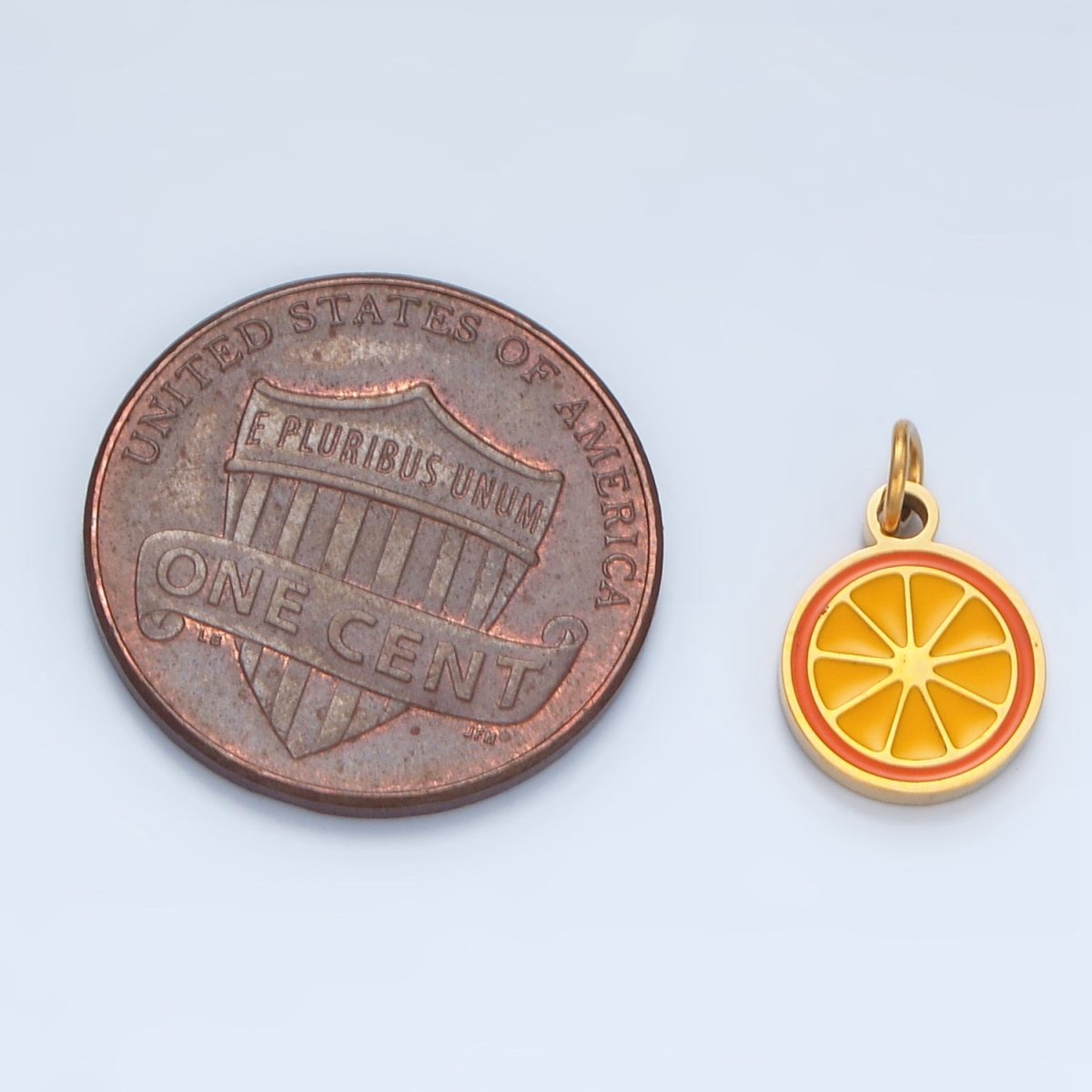 Stainless Steel Mini Orange Fruit Enamel Round Charm | P679 - DLUXCA