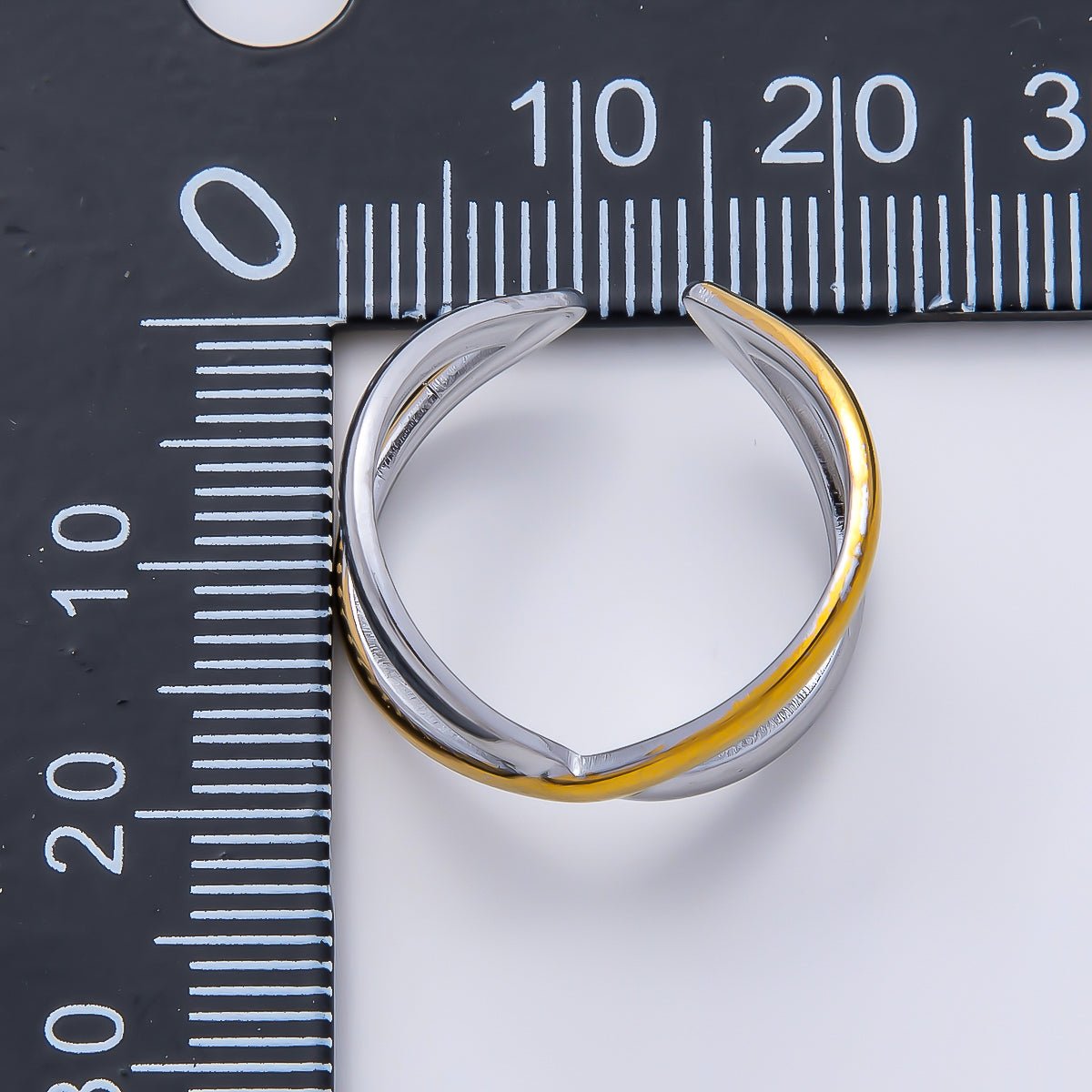 Stainless Steel Minimalist Mixed Metal X Crossed Double Band Ring | Rings-00176 - DLUXCA