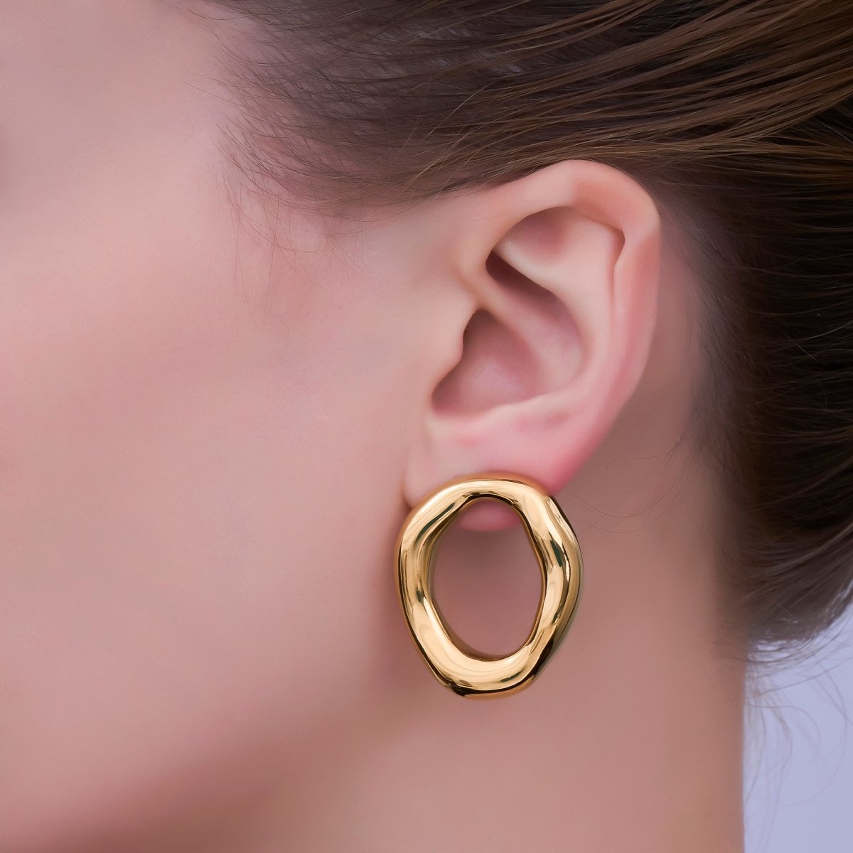 Stainless Steel Minimalist Molten Round Stud Earrings | AB746 - DLUXCA