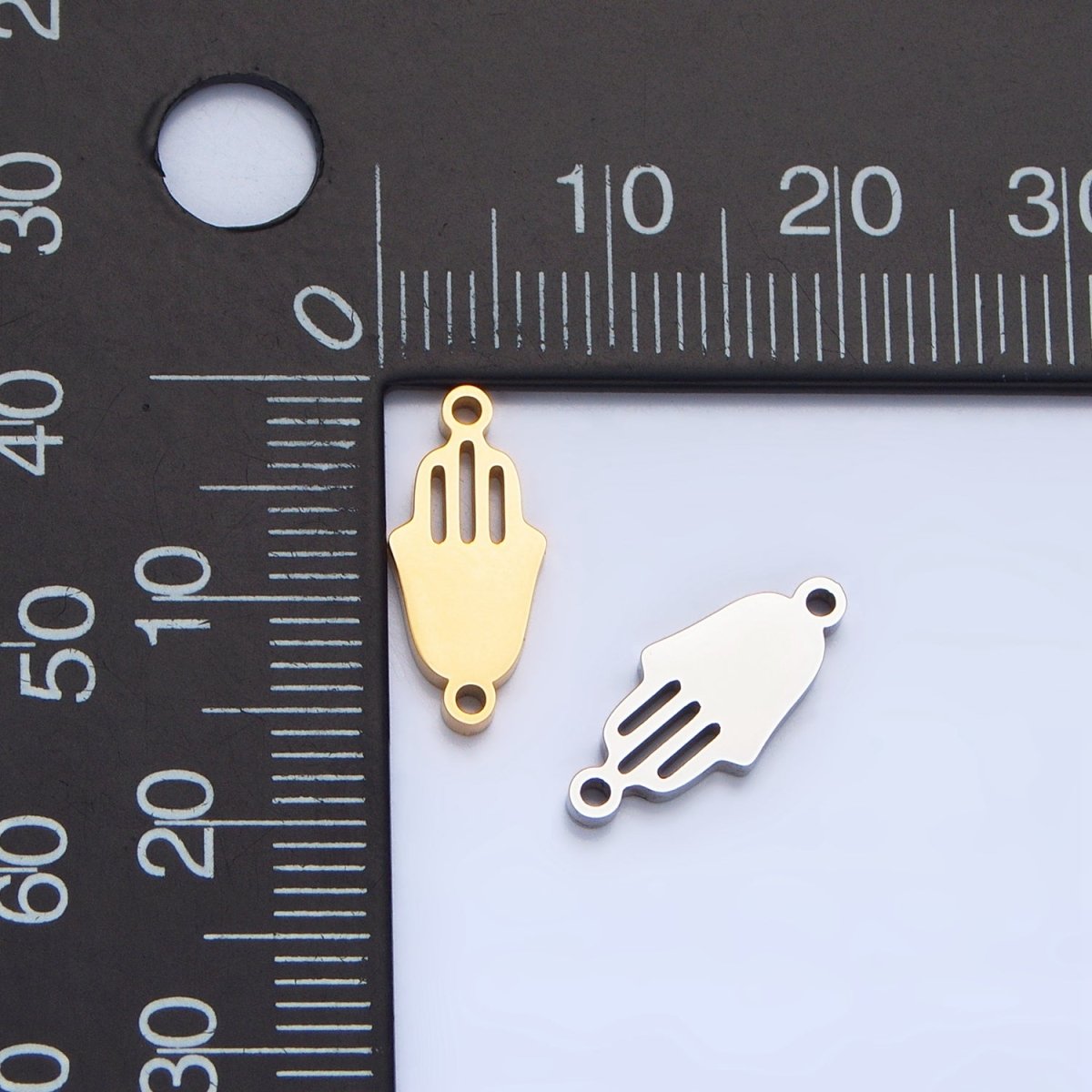 Stainless Steel Minimalist Open Hamsa Hand Connector in Gold & Silver | G460 - DLUXCA