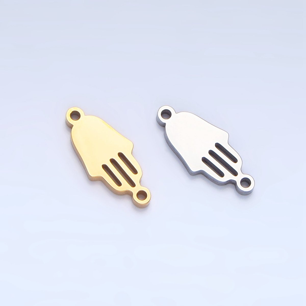 Stainless Steel Minimalist Open Hamsa Hand Connector in Gold & Silver | G460 - DLUXCA