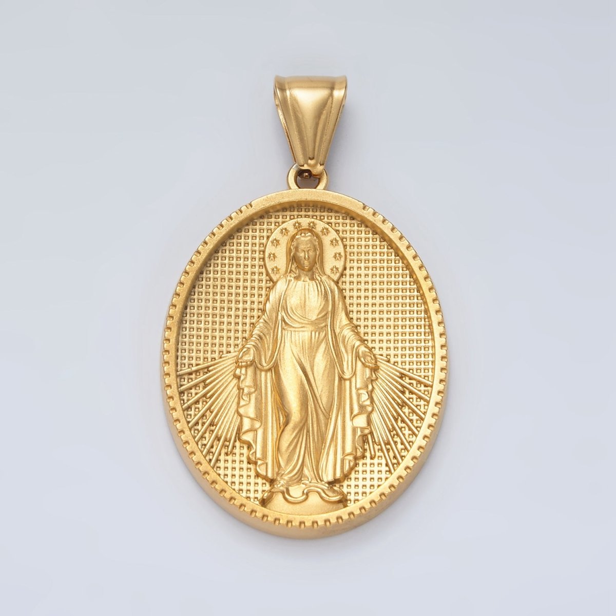 Stainless Steel Miraculous Mary Guadalupe Religious Figure Oval Pendant | P1472 - DLUXCA