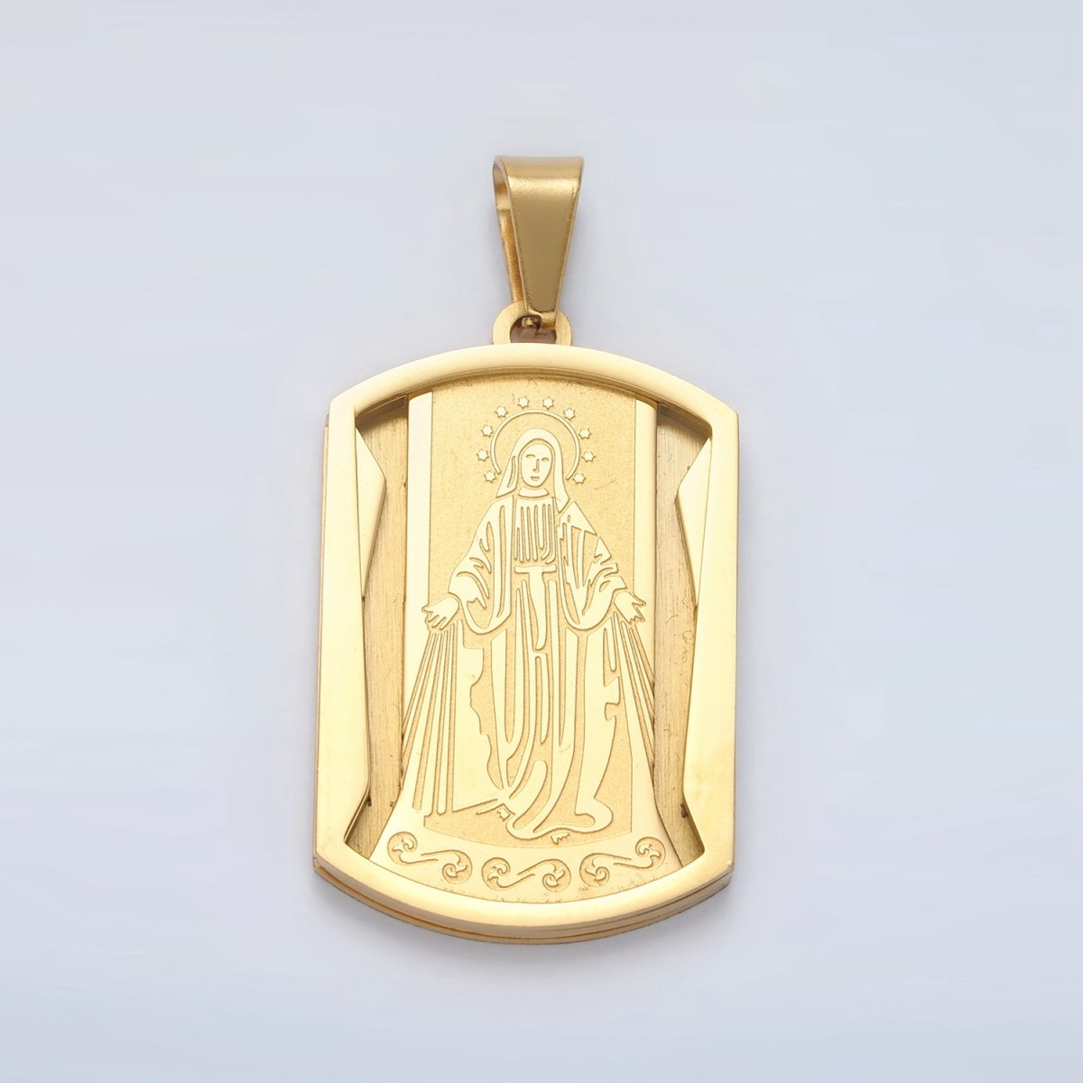 Stainless Steel Miraculous Mary Religious Portrait Tag Pendant in Gold & Silver | P1473 - DLUXCA