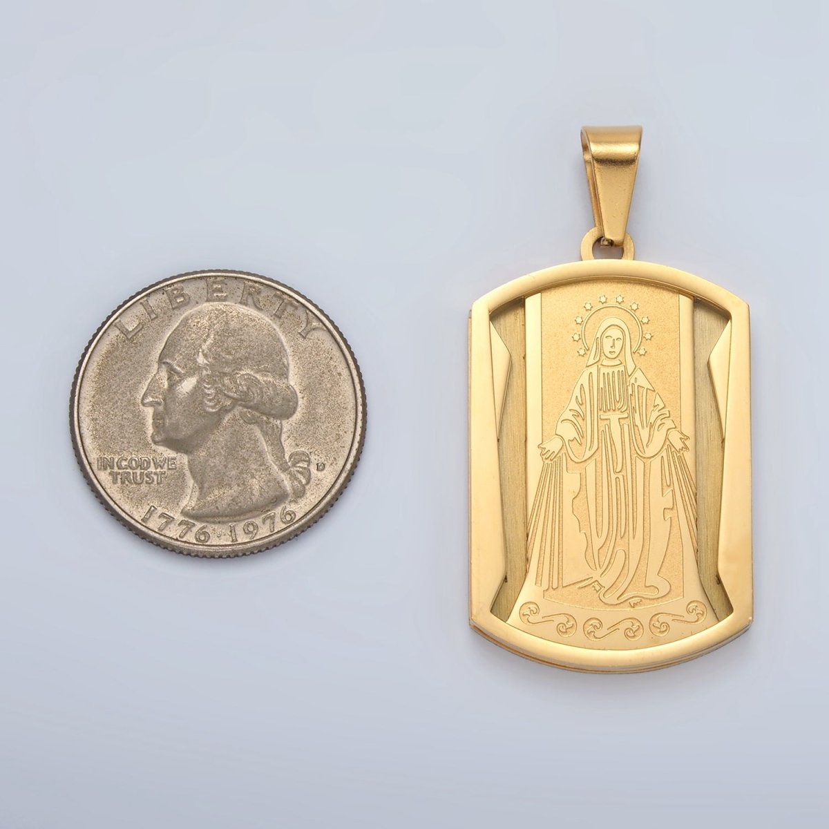 Stainless Steel Miraculous Mary Religious Portrait Tag Pendant in Gold & Silver | P1473 - DLUXCA