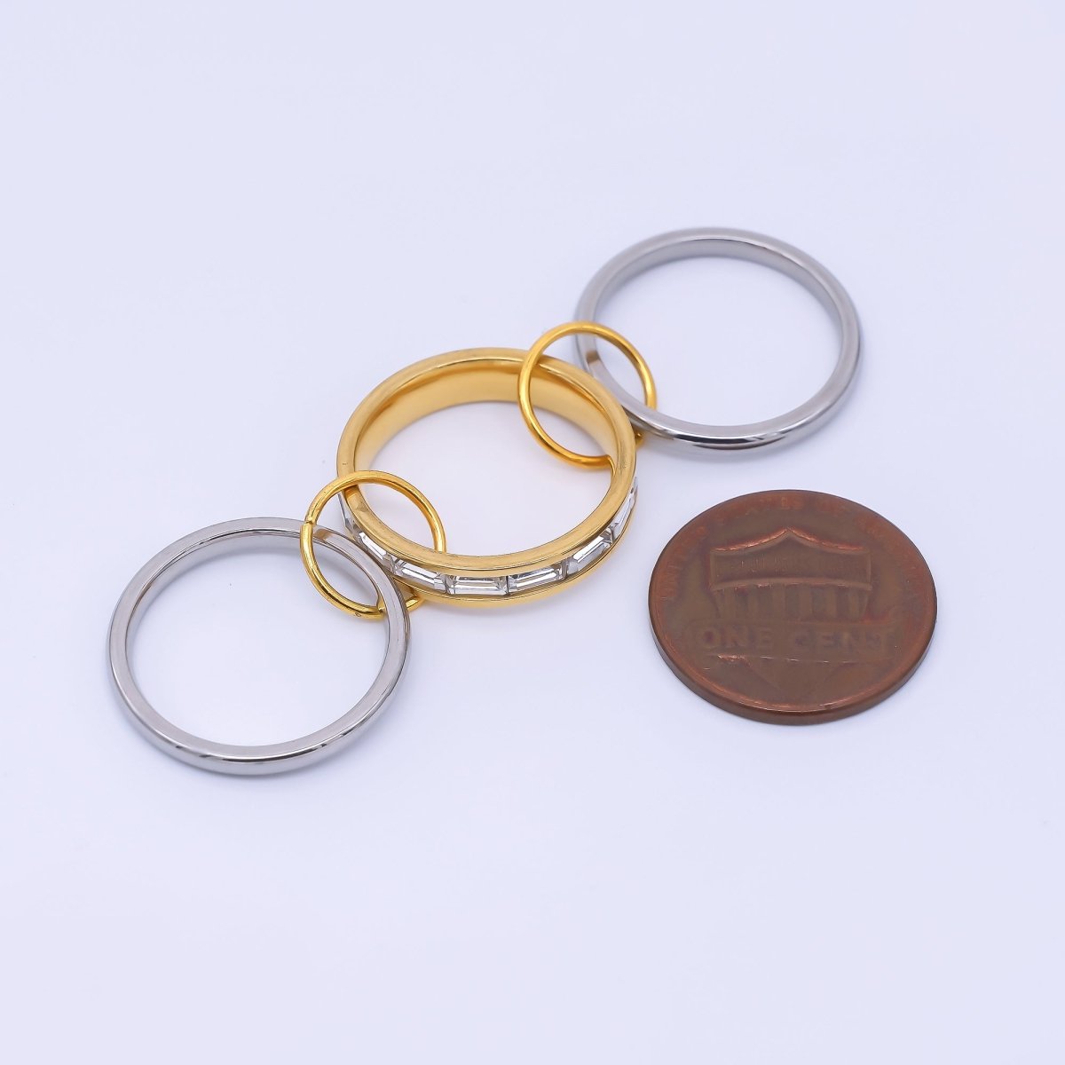 Stainless Steel Mixed Metal Baguette CZ Multiple Interlocked Bands Stacking Ring | O1439 - DLUXCA