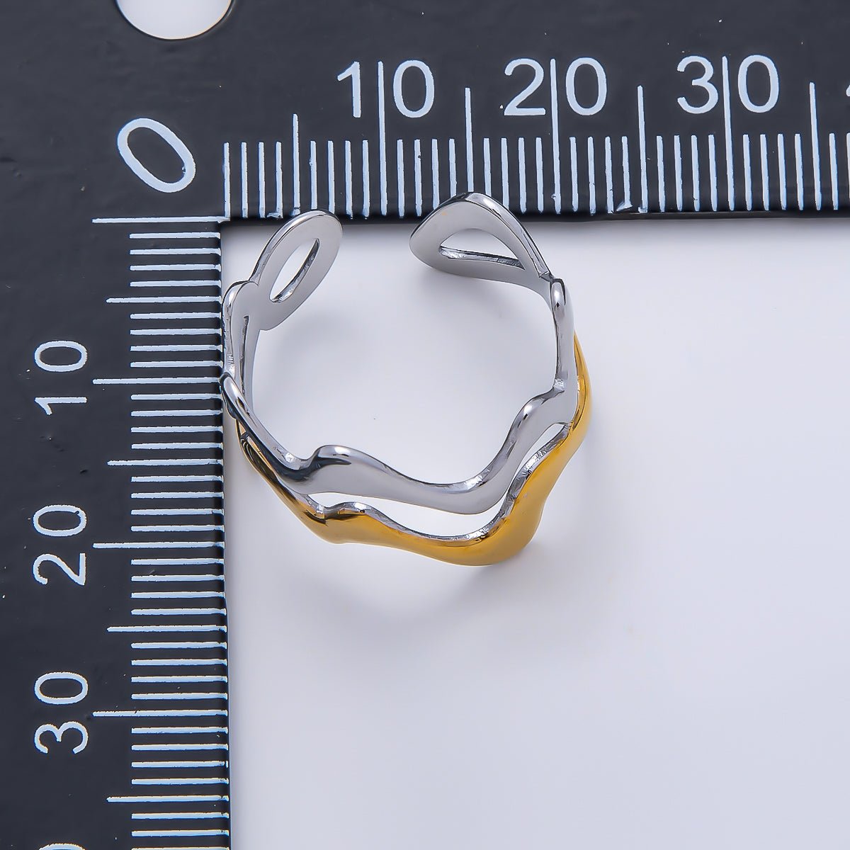 Stainless Steel Mixed Metal Geometric Curve Wave Double Band Ring | Rings-00191 - DLUXCA