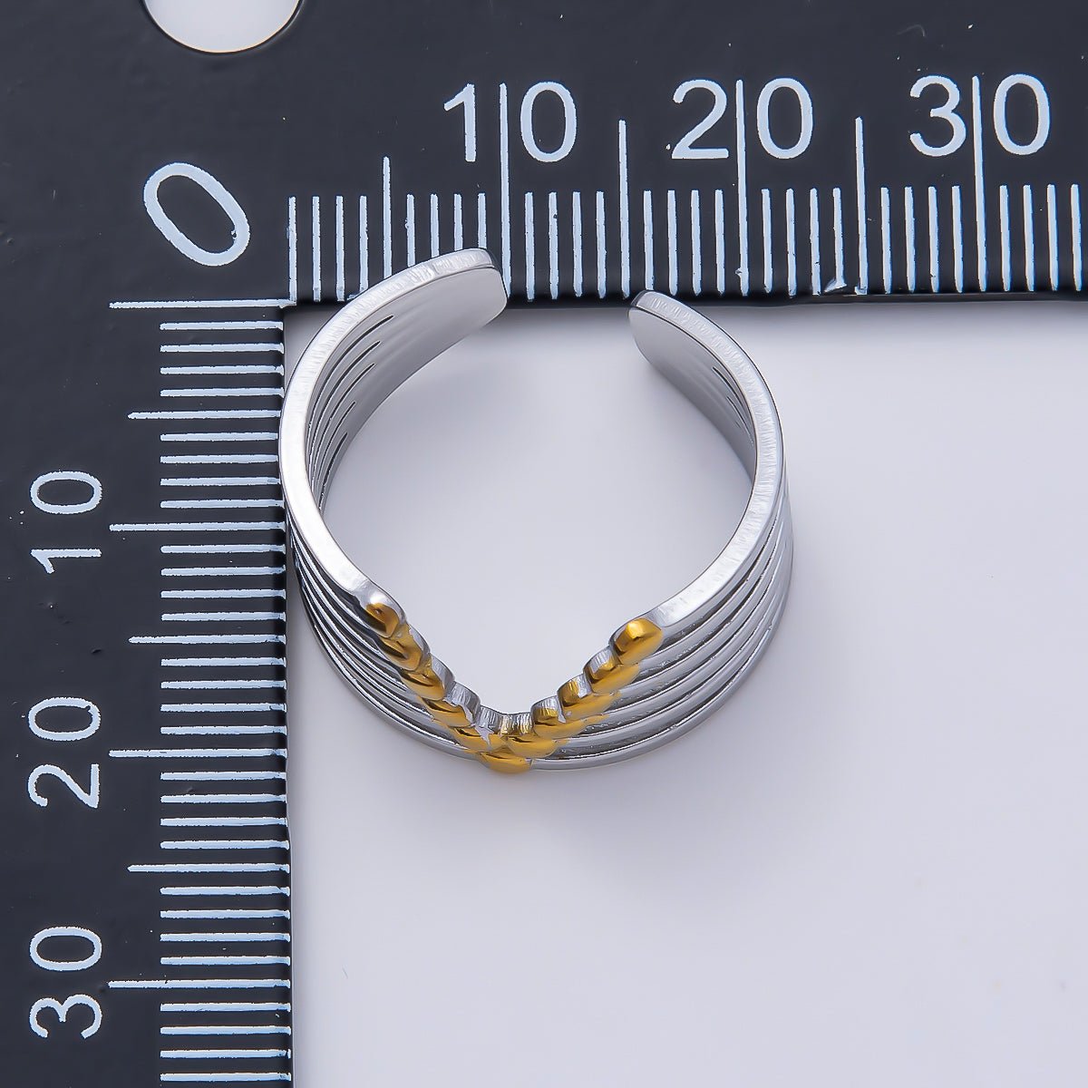 Stainless Steel Mixed Metal Geometric Multi Band Ring | Rings-00185 - DLUXCA