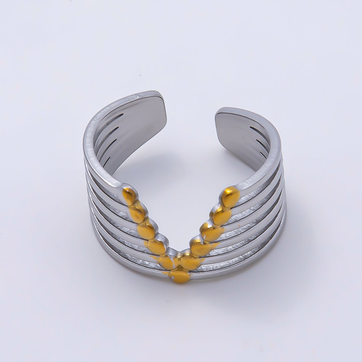 Stainless Steel Mixed Metal Geometric Multi Band Ring | Rings-00185 - DLUXCA