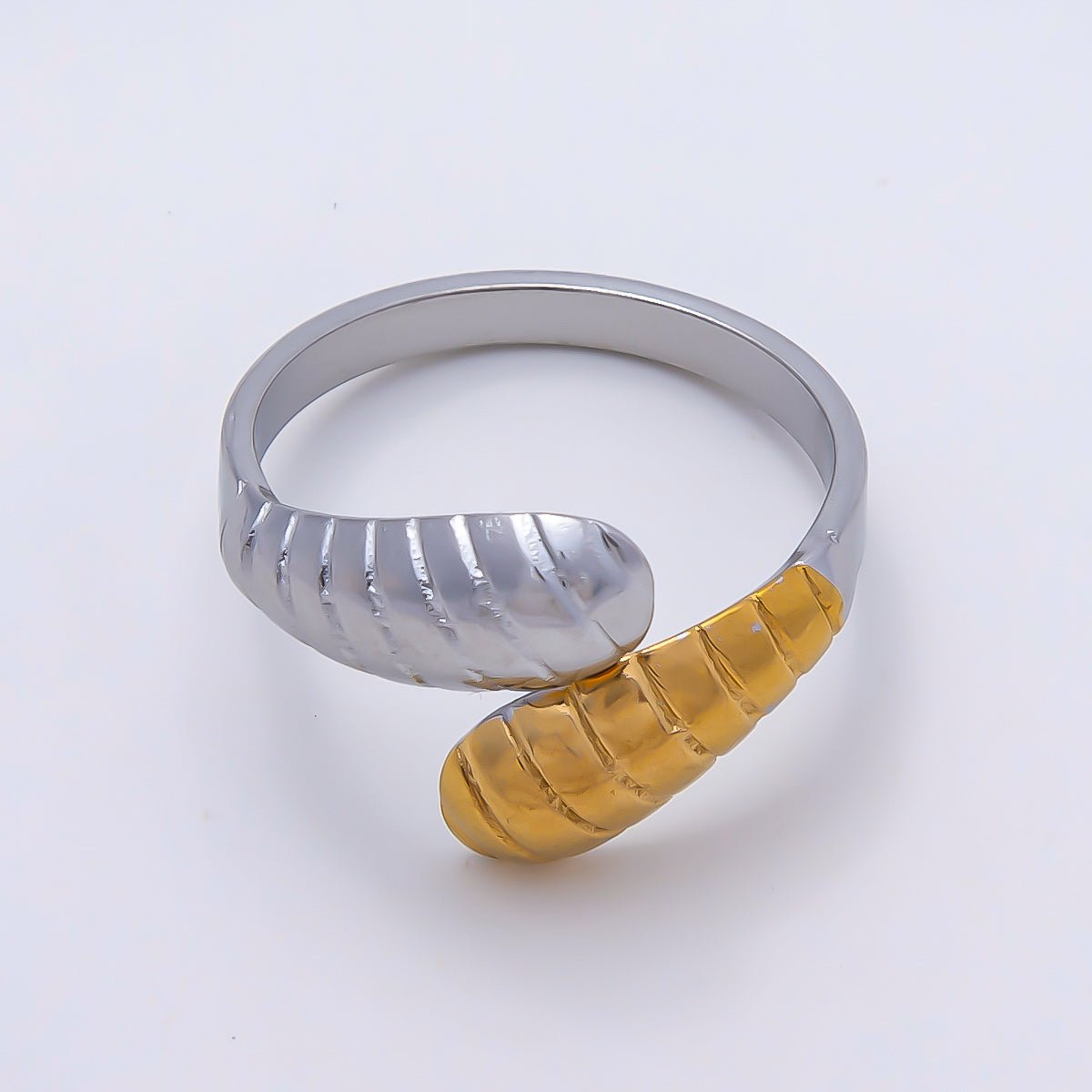 Stainless Steel Mixed Metal Lined Ribbed Molten Wrap Band Ring | Rings-00186 - DLUXCA