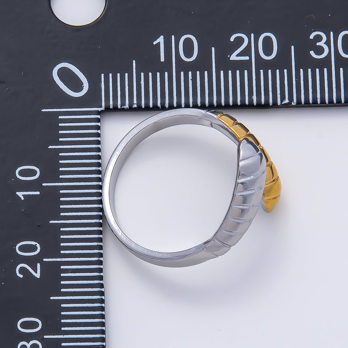 Stainless Steel Mixed Metal Lined Ribbed Molten Wrap Band Ring | Rings-00186 - DLUXCA