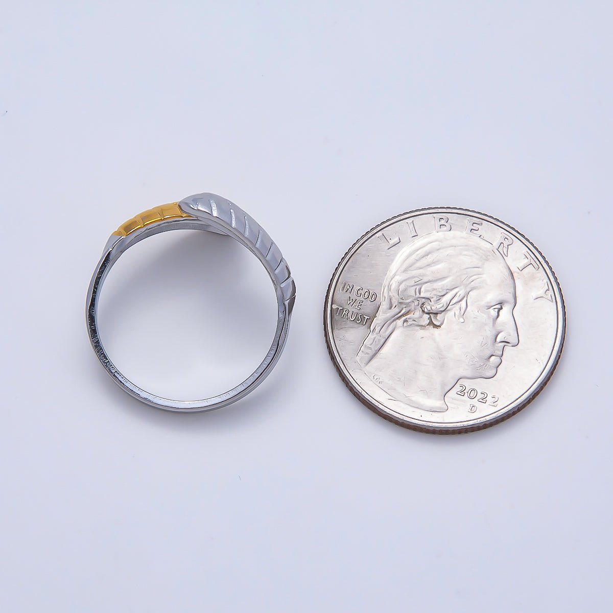 Stainless Steel Mixed Metal Lined Ribbed Molten Wrap Band Ring | Rings-00186 - DLUXCA