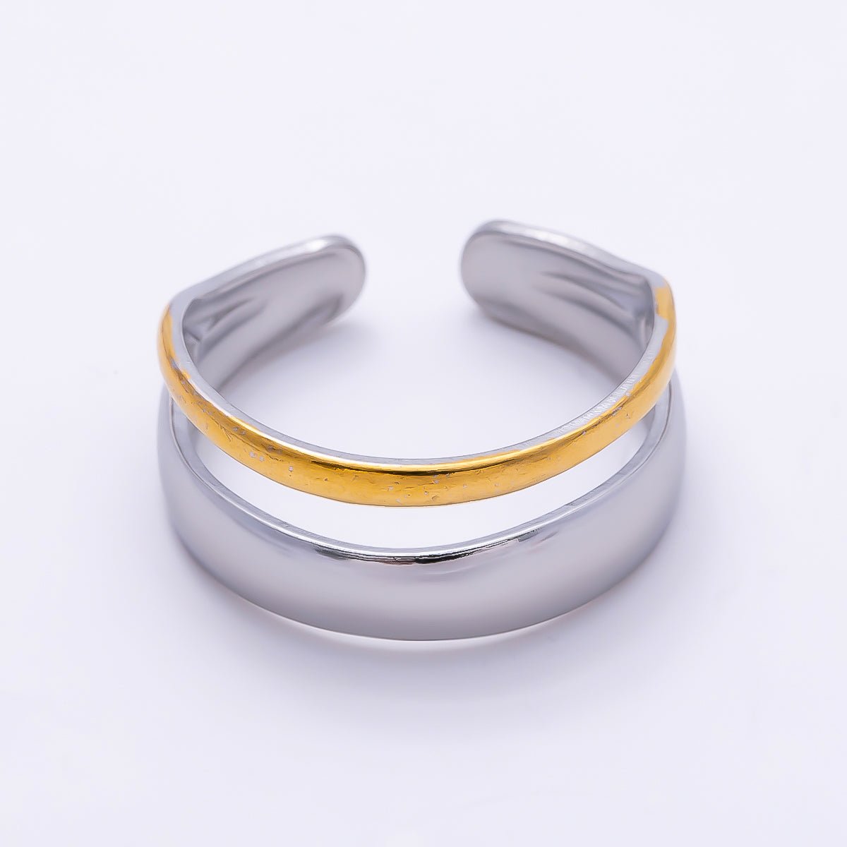 Stainless Steel Mixed Metal Minimalist Double Band Ring | Rings-00187 - DLUXCA