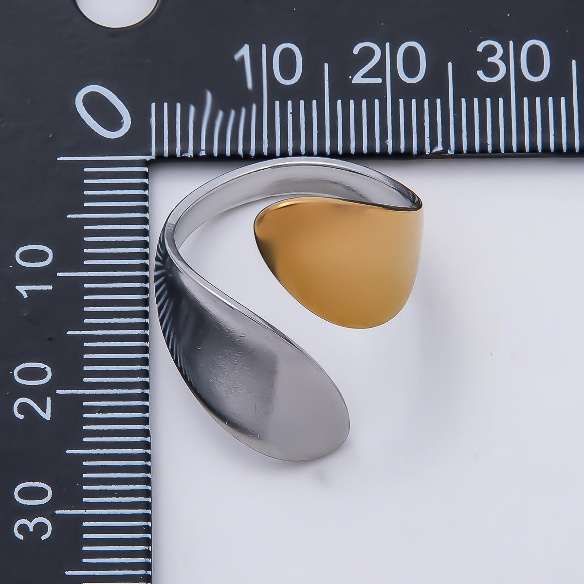 Stainless Steel Mixed Metal Minimalist Flat Wide Oval Band Wrap Ring | Rings-00189 - DLUXCA