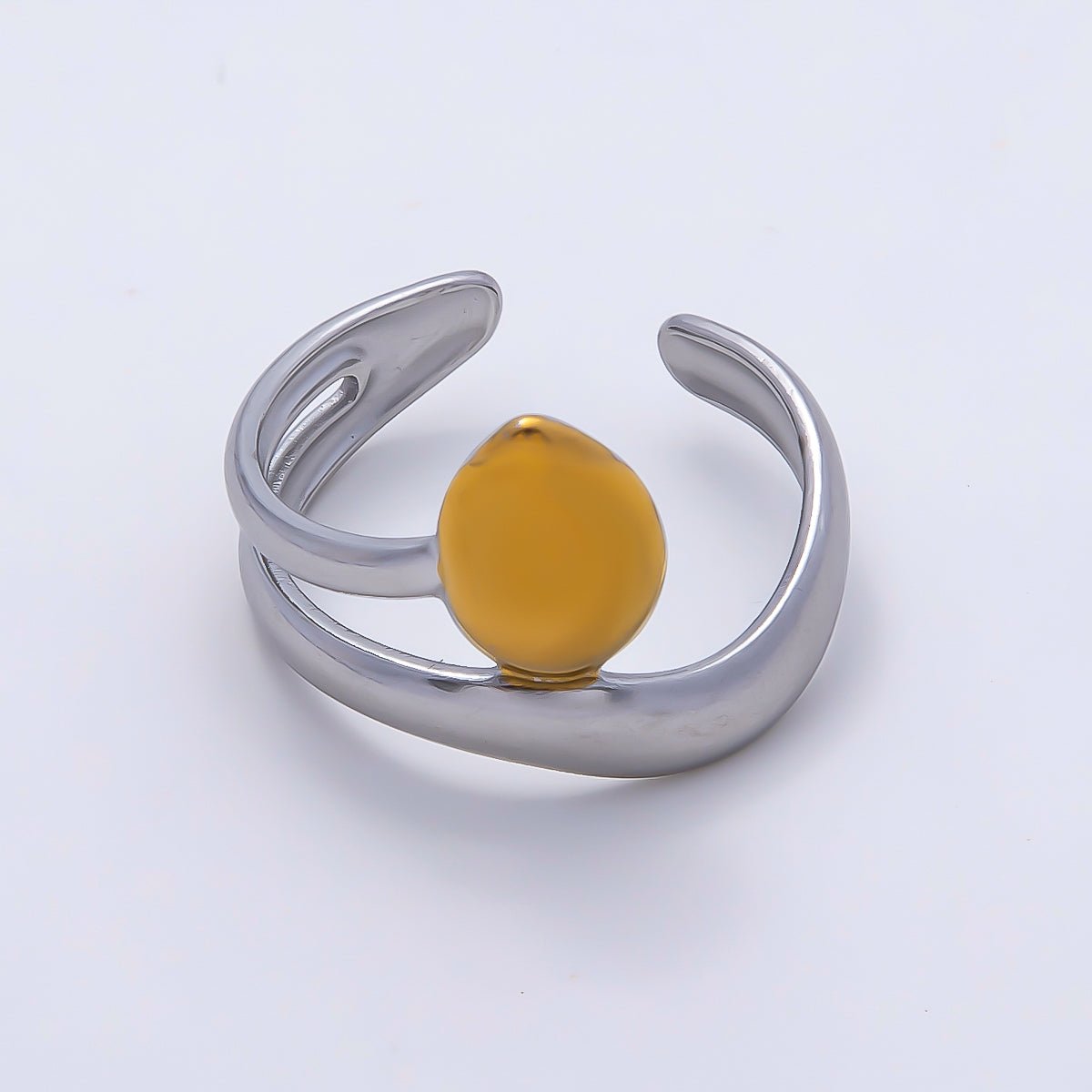 Stainless Steel Mixed Metal Molten Oval Double Band Ring | Rings-00184 - DLUXCA