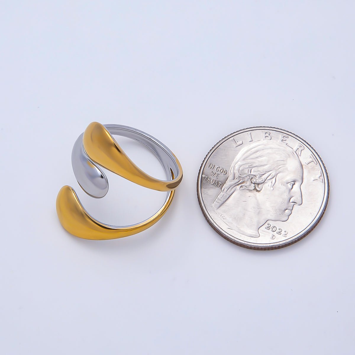 Stainless Steel Mixed Metal Molten Wrap Triple Band Ring | Rings-00179 - DLUXCA