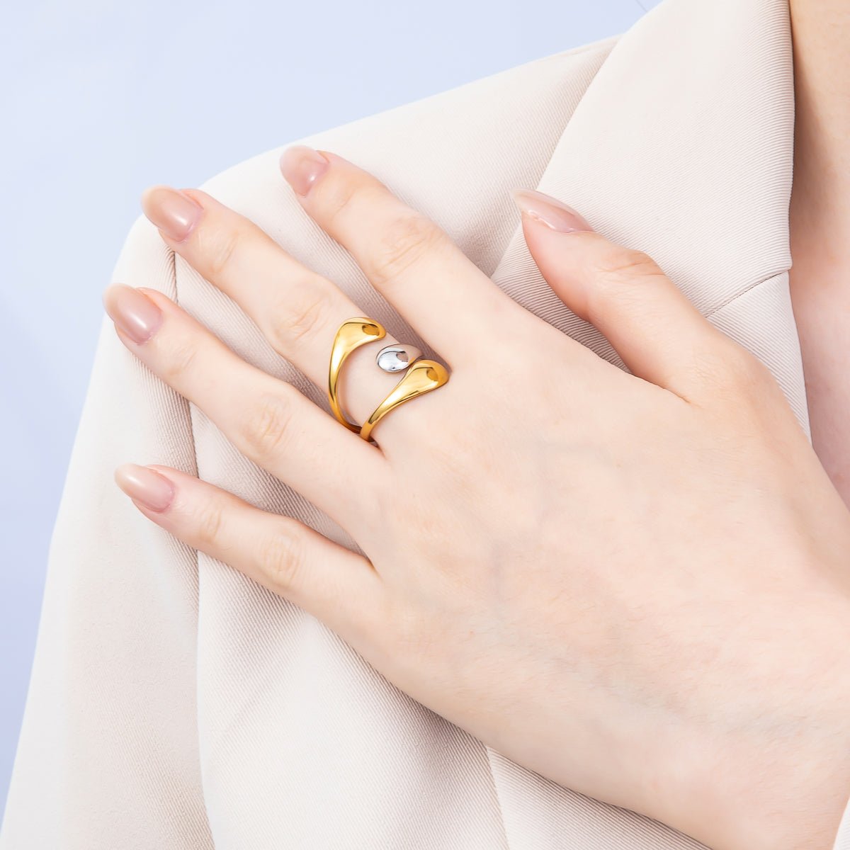 Stainless Steel Mixed Metal Molten Wrap Triple Band Ring | Rings-00179 - DLUXCA