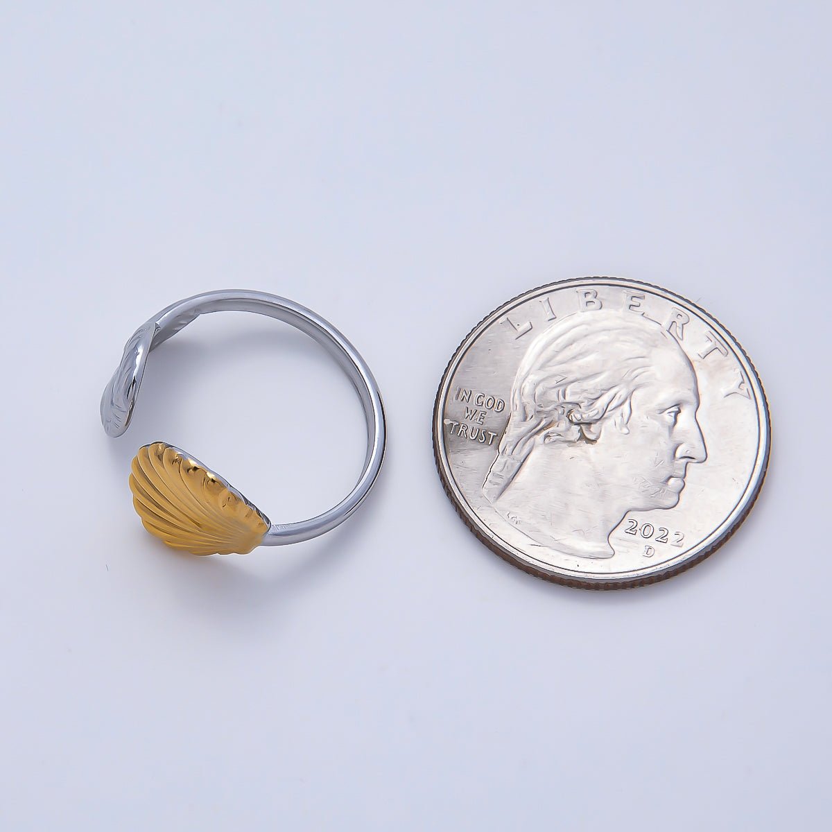 Stainless Steel Mixed Metal Scallop Sea Shell Wrap Ring | Rings-00177 - DLUXCA