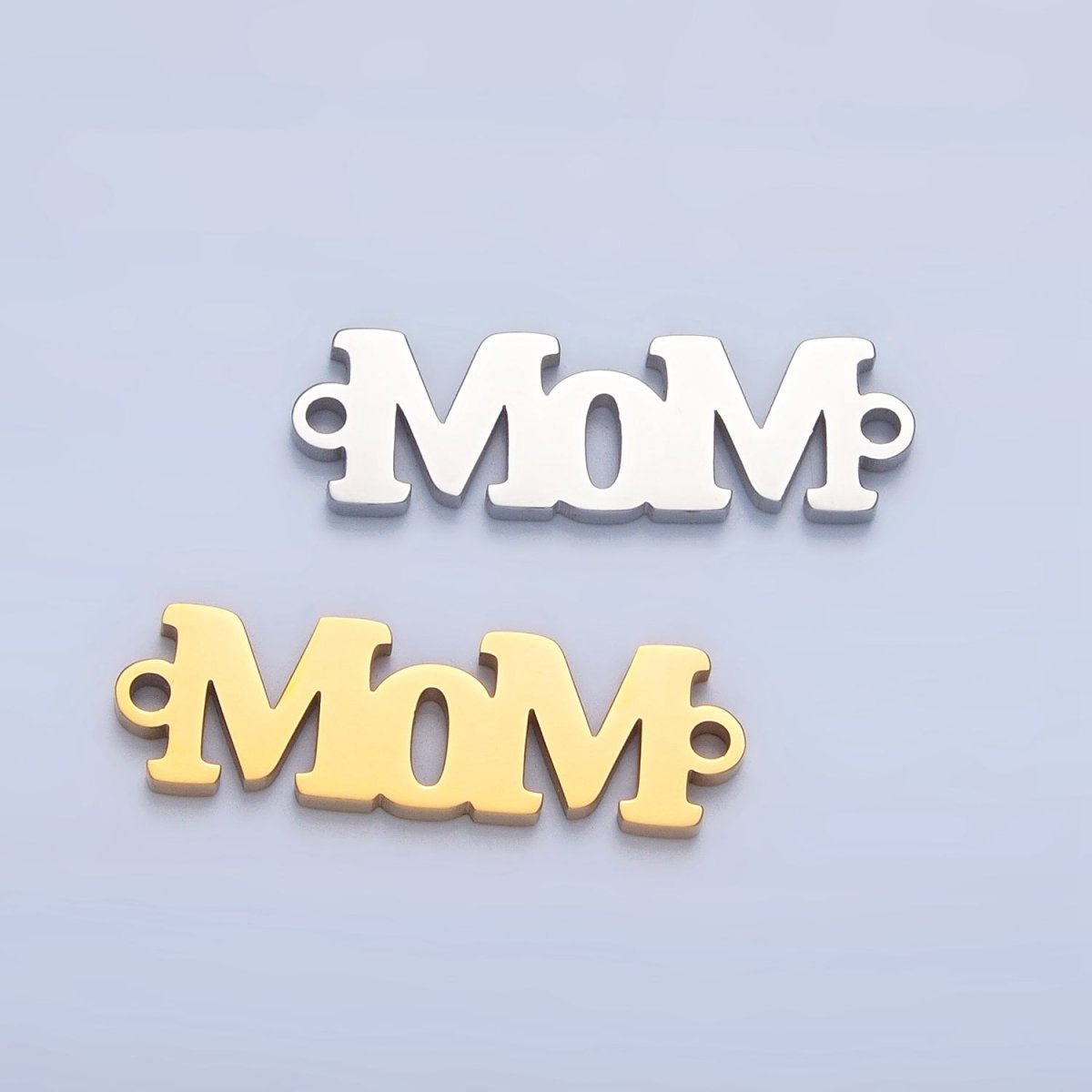 Stainless Steel "MOM" Script Minimalist Connector in Gold & Silver | F261 - DLUXCA