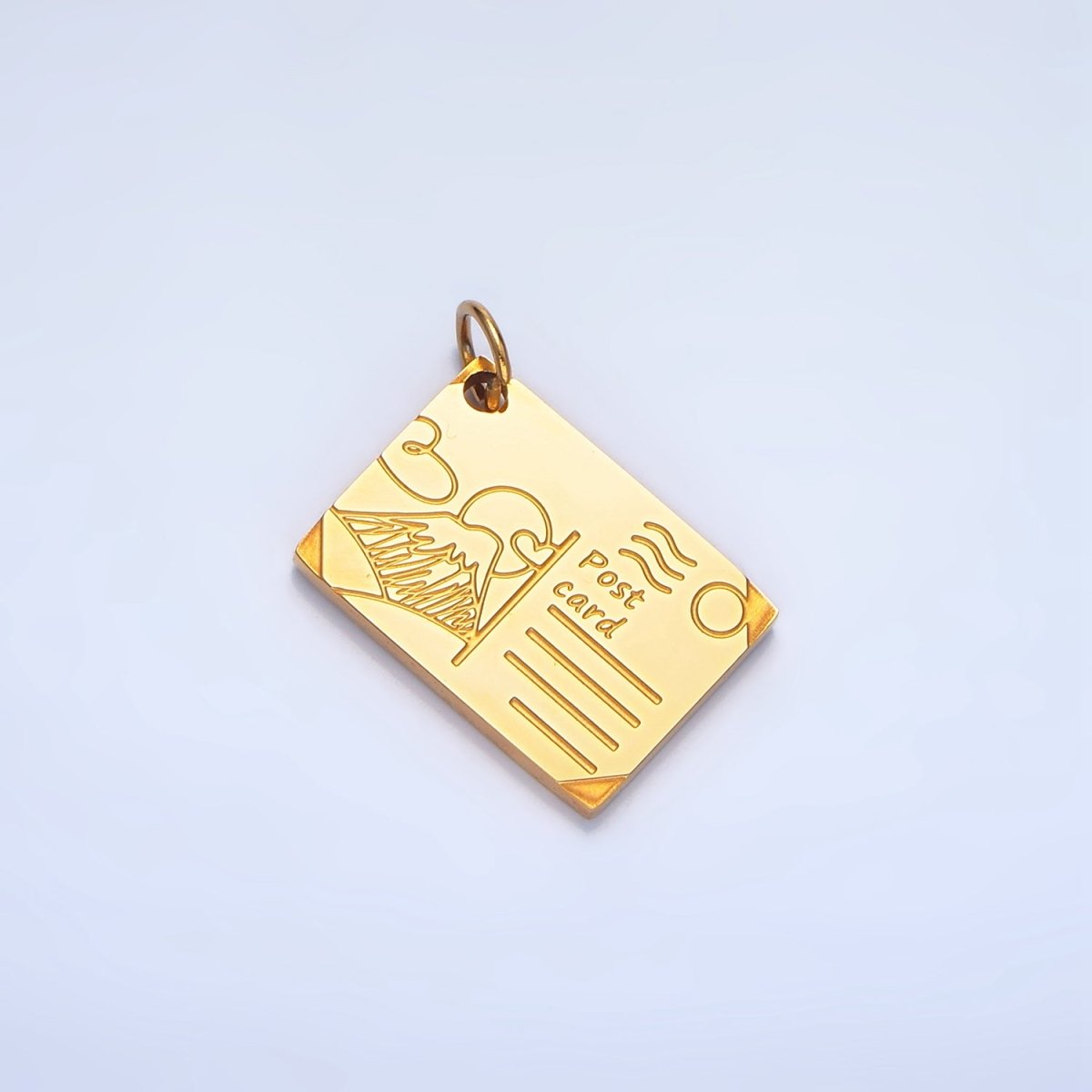 Stainless Steel Mount Fuji Japan Engraved Post Card Charm in Gold & Silver | P1248 - DLUXCA