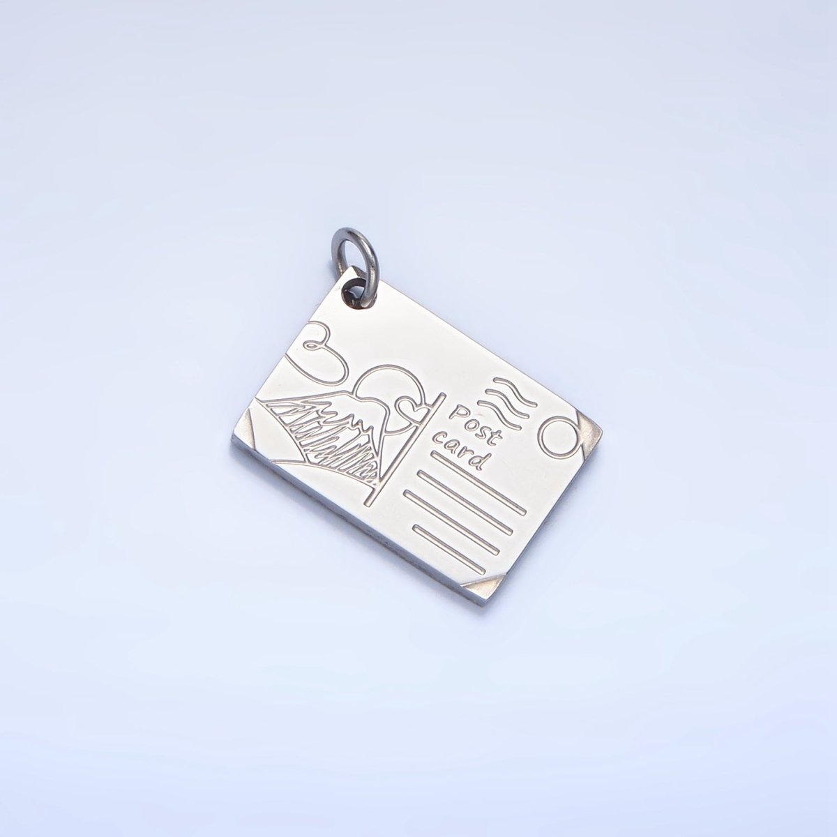 Stainless Steel Mount Fuji Japan Engraved Post Card Charm in Gold & Silver | P1248 - DLUXCA