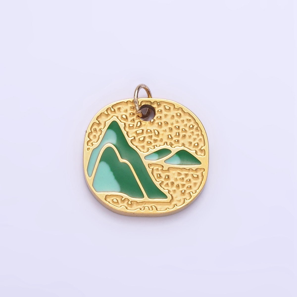 Stainless Steel Mountain Charm Enamel Earth Jewelry Pendant | P1007 - DLUXCA