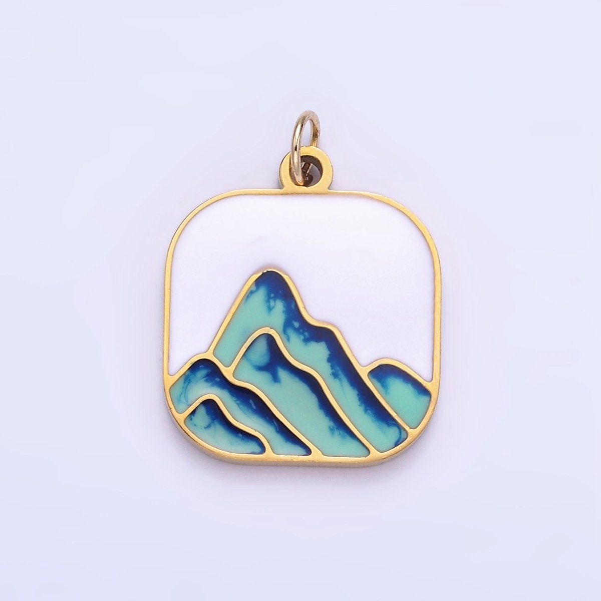 Stainless Steel Mountain Nature Square Enamel Charm | P1011 - DLUXCA