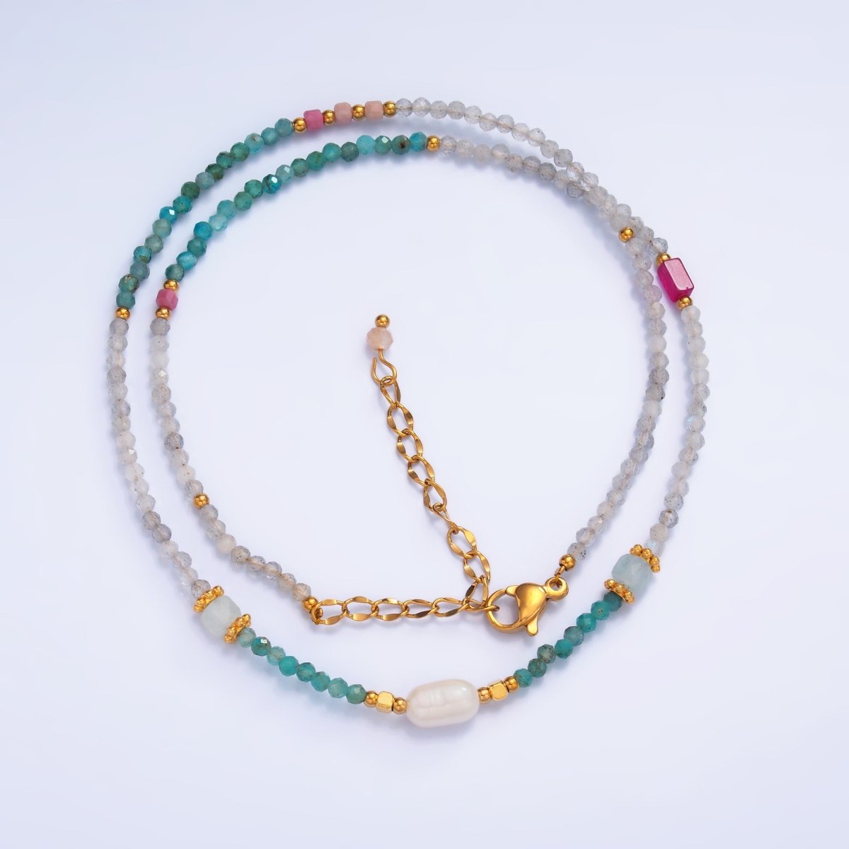 Stainless Steel Multicolor Crystal Gemstone 15.5 Inch Choker Necklace | WA - 3107 - DLUXCA