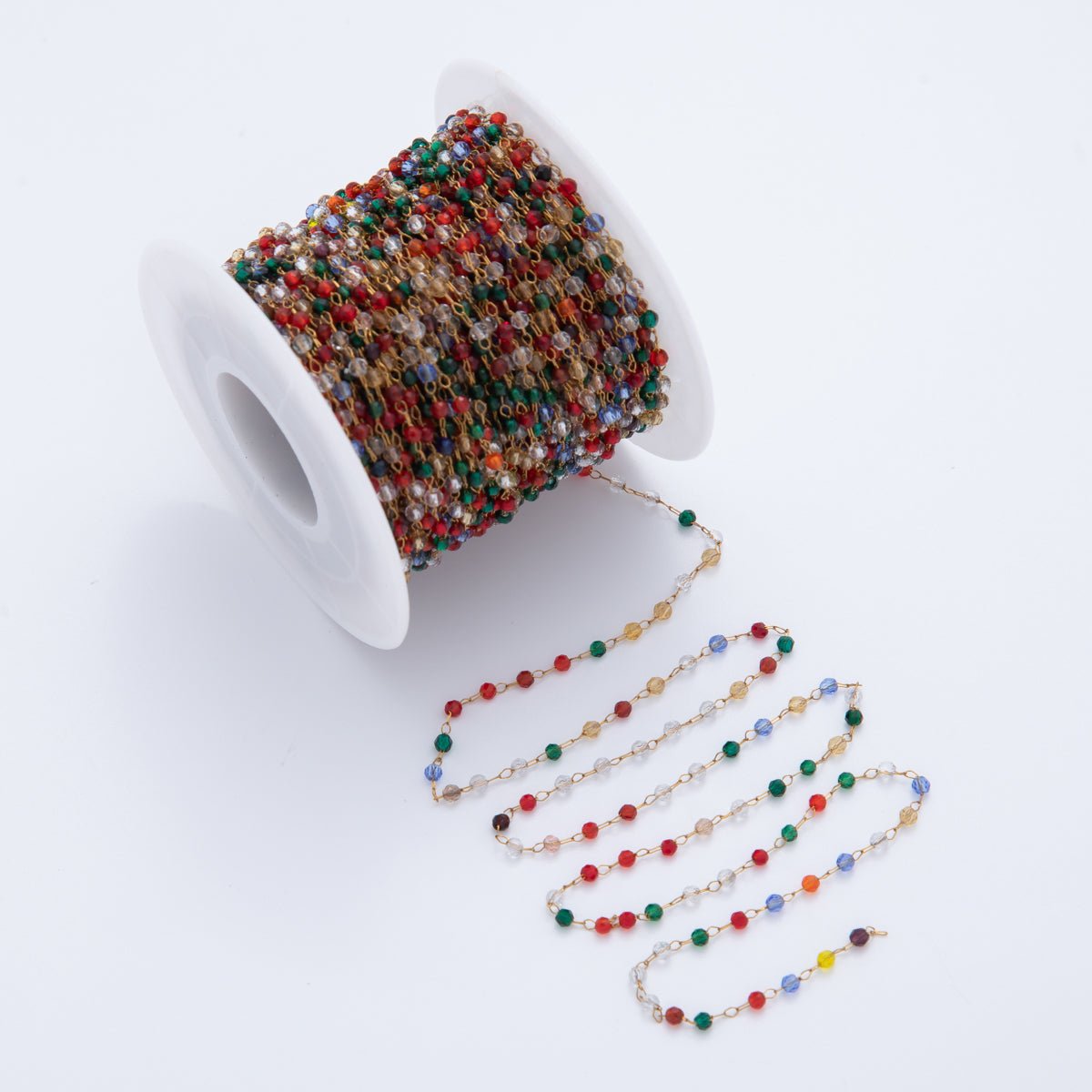Stainless Steel Multicolor Multifaceted Round Gemstone Cable Unfinished Chain by Yard | Roll - 1614 - DLUXCA