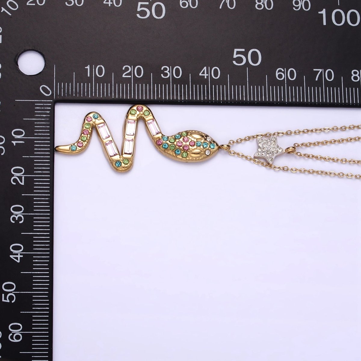 Stainless Steel Multicolor Snake Celestial Star Double Cable Chain Layering Necklace | WA - 2554 - DLUXCA