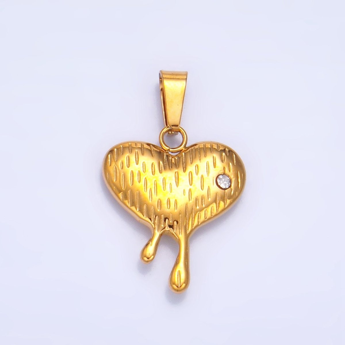 Stainless Steel Multidimensional CZ Lined Molten Drip Heart Pendant | P1522 - DLUXCA