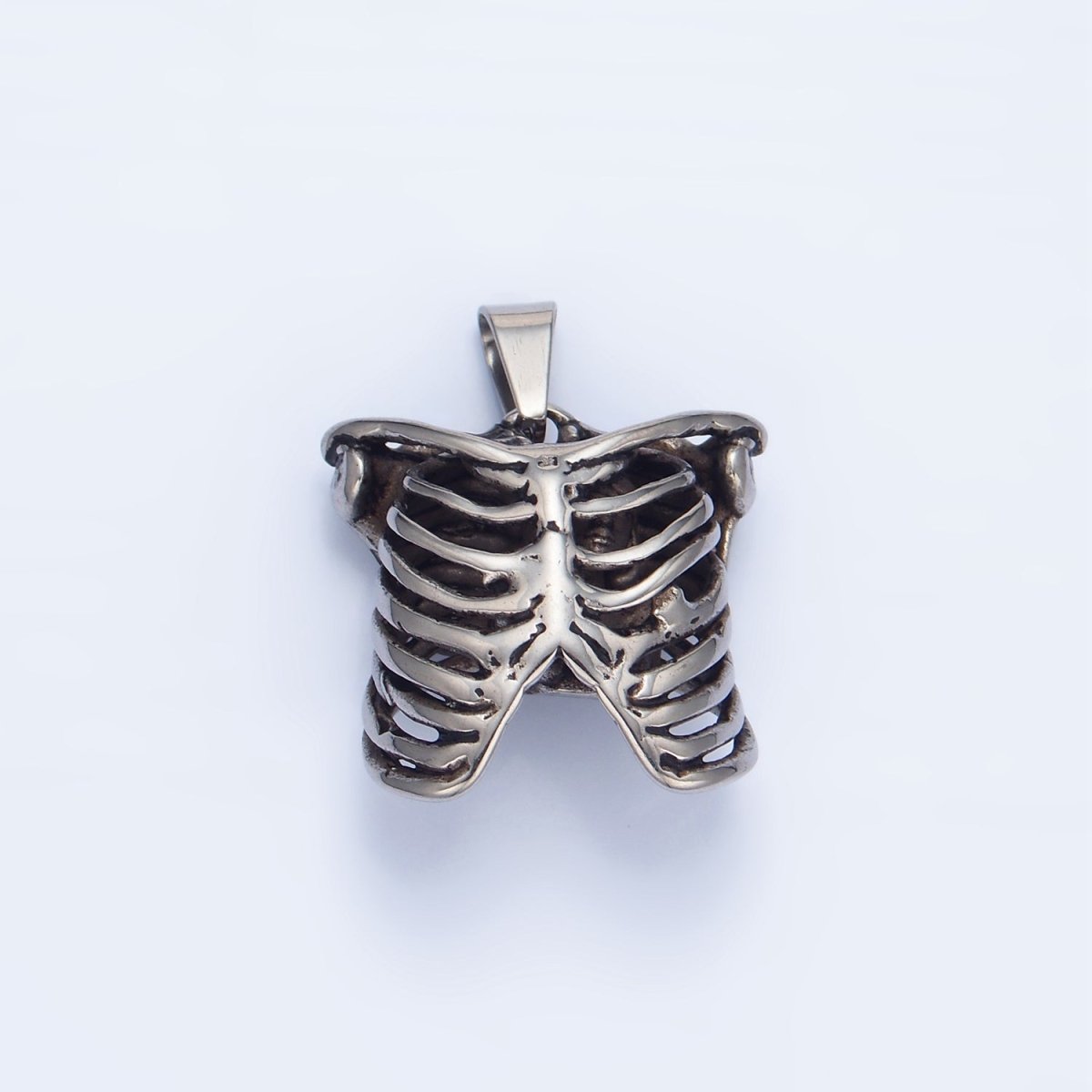 Stainless Steel Multidimensional Women, Men Human Anatomy Skeleton Rib Oxidized Silver Pendant | P1509 P1510 - DLUXCA