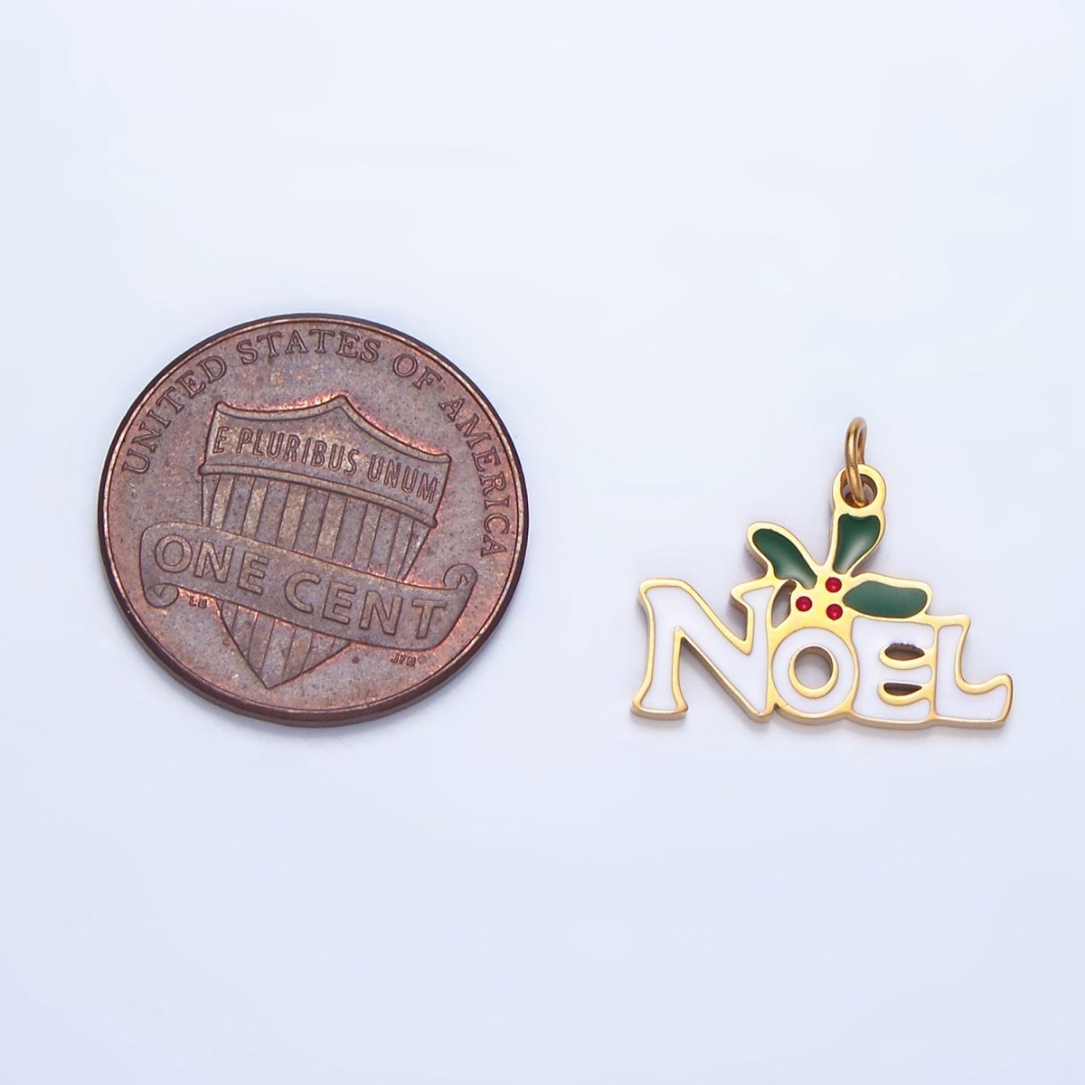 Stainless Steel "Noel" Script Mistletoe Enamel Christmas Holiday Charm | P1345 - DLUXCA