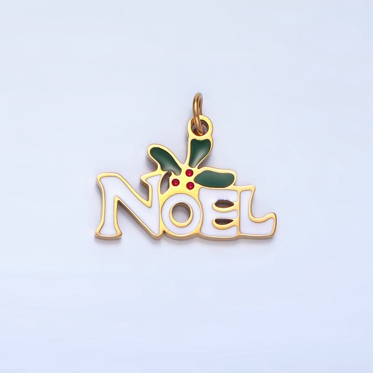 Stainless Steel "Noel" Script Mistletoe Enamel Christmas Holiday Charm | P1345 - DLUXCA