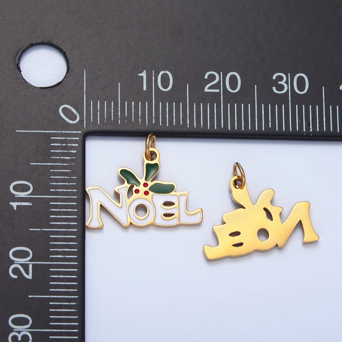 Stainless Steel "Noel" Script Mistletoe Enamel Christmas Holiday Charm | P1345 - DLUXCA