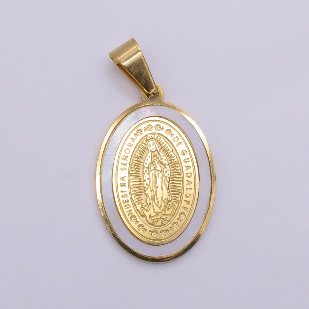 Stainless Steel "Nuestra Señora Guadalupe" Mother Mary Oval Pendant | P1479 - DLUXCA