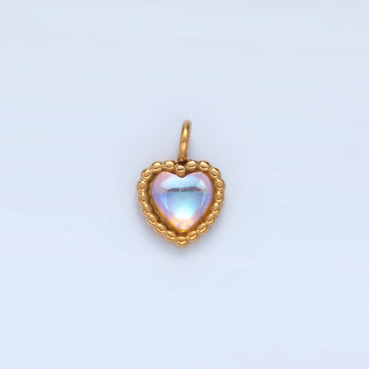 Stainless Steel Opal Gemstone Heart Beaded Dotted Charm | P1266 - DLUXCA