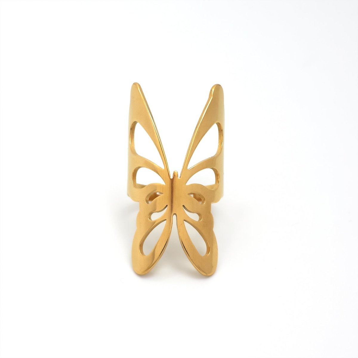 Stainless Steel Open Butterfly Ring in Gold & Silver | RINGS - 00264 - DLUXCA