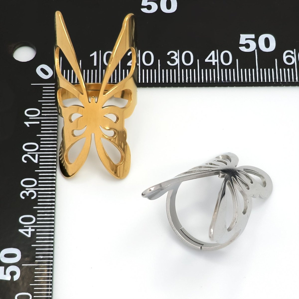 Stainless Steel Open Butterfly Ring in Gold & Silver | RINGS - 00264 - DLUXCA