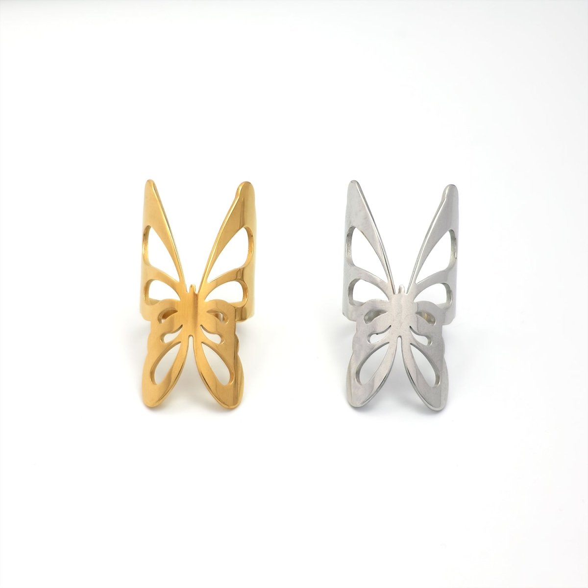 Stainless Steel Open Butterfly Ring in Gold & Silver | RINGS - 00264 - DLUXCA