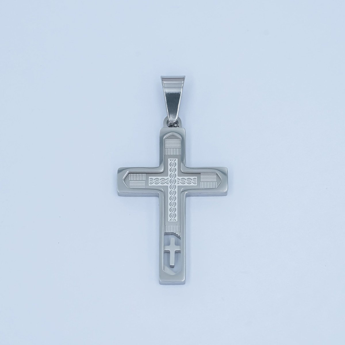 Stainless Steel Open Geometric Engraved Cross Pendant in Gold & Silver | P761 - DLUXCA