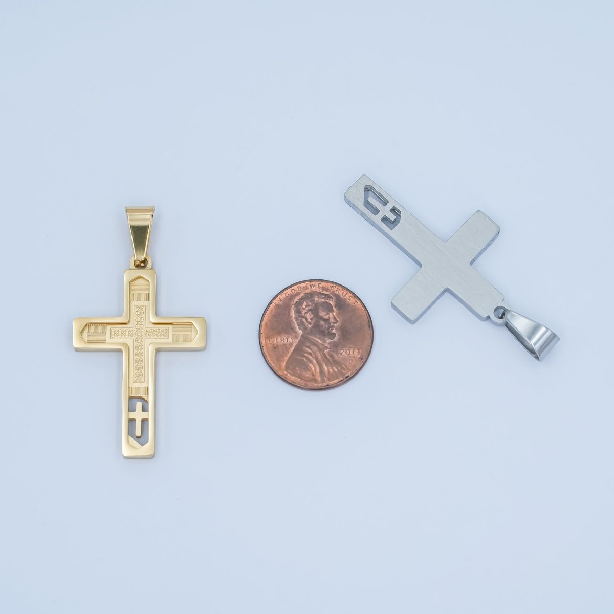 Stainless Steel Open Geometric Engraved Cross Pendant in Gold & Silver | P761 - DLUXCA