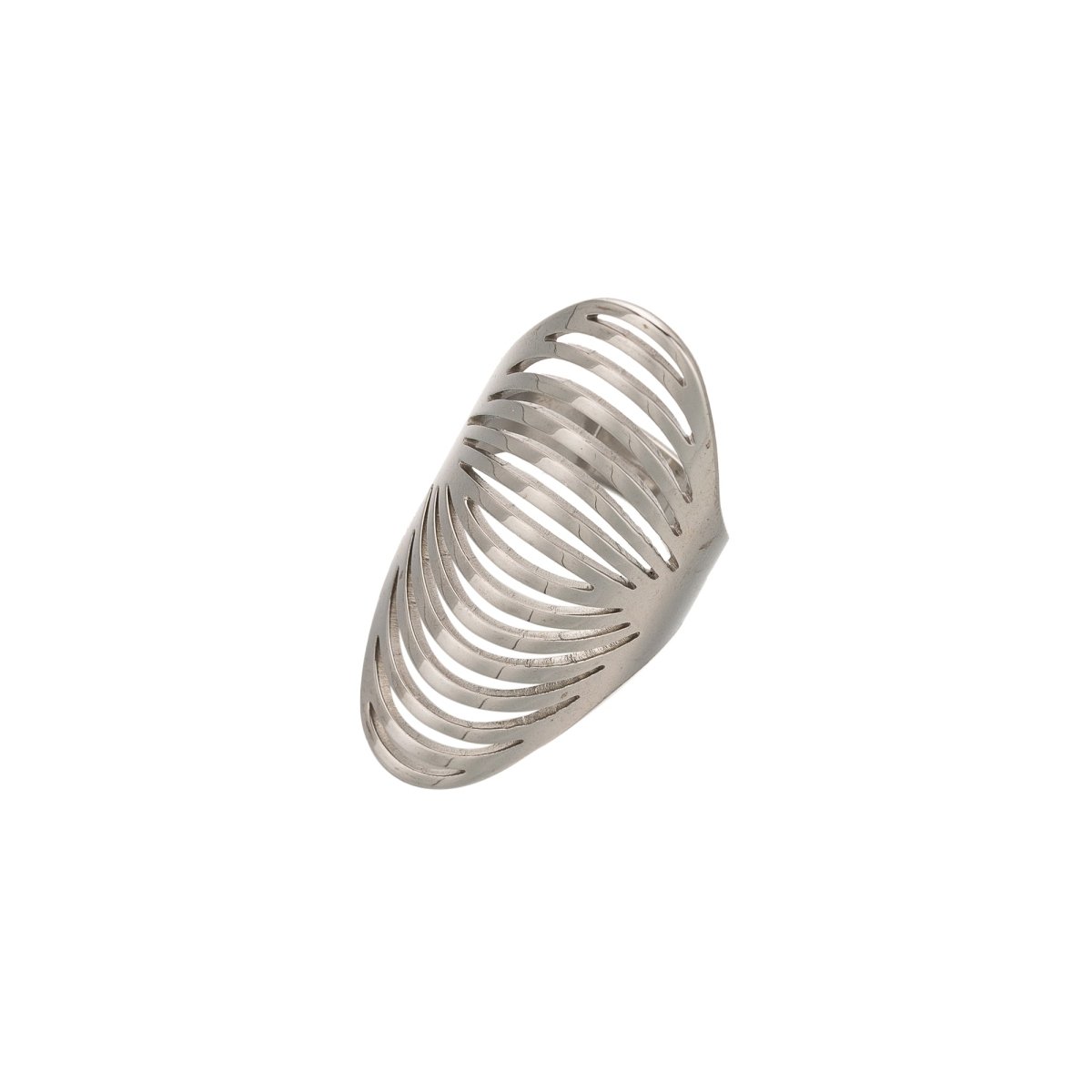 Stainless Steel Open Geometric Ribbed Ring in Gold & Silver | RINGS - 00206 RINGS - 00207 - DLUXCA