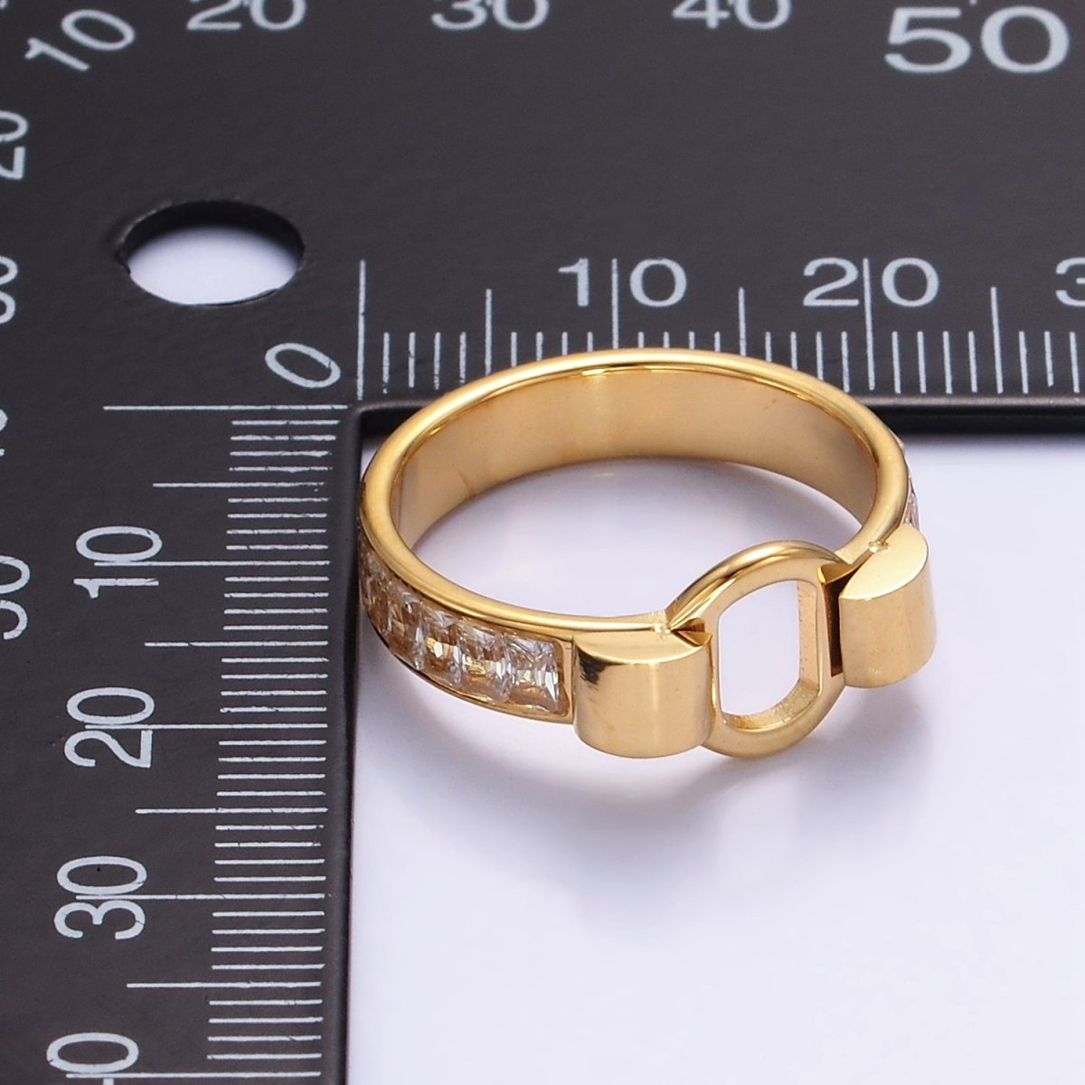 Stainless Steel Open Round Baguette Lined Ring | U048 - U050 - DLUXCA
