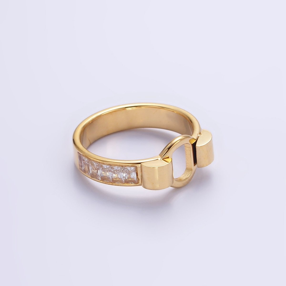 Stainless Steel Open Round Baguette Lined Ring | U048 - U050 - DLUXCA