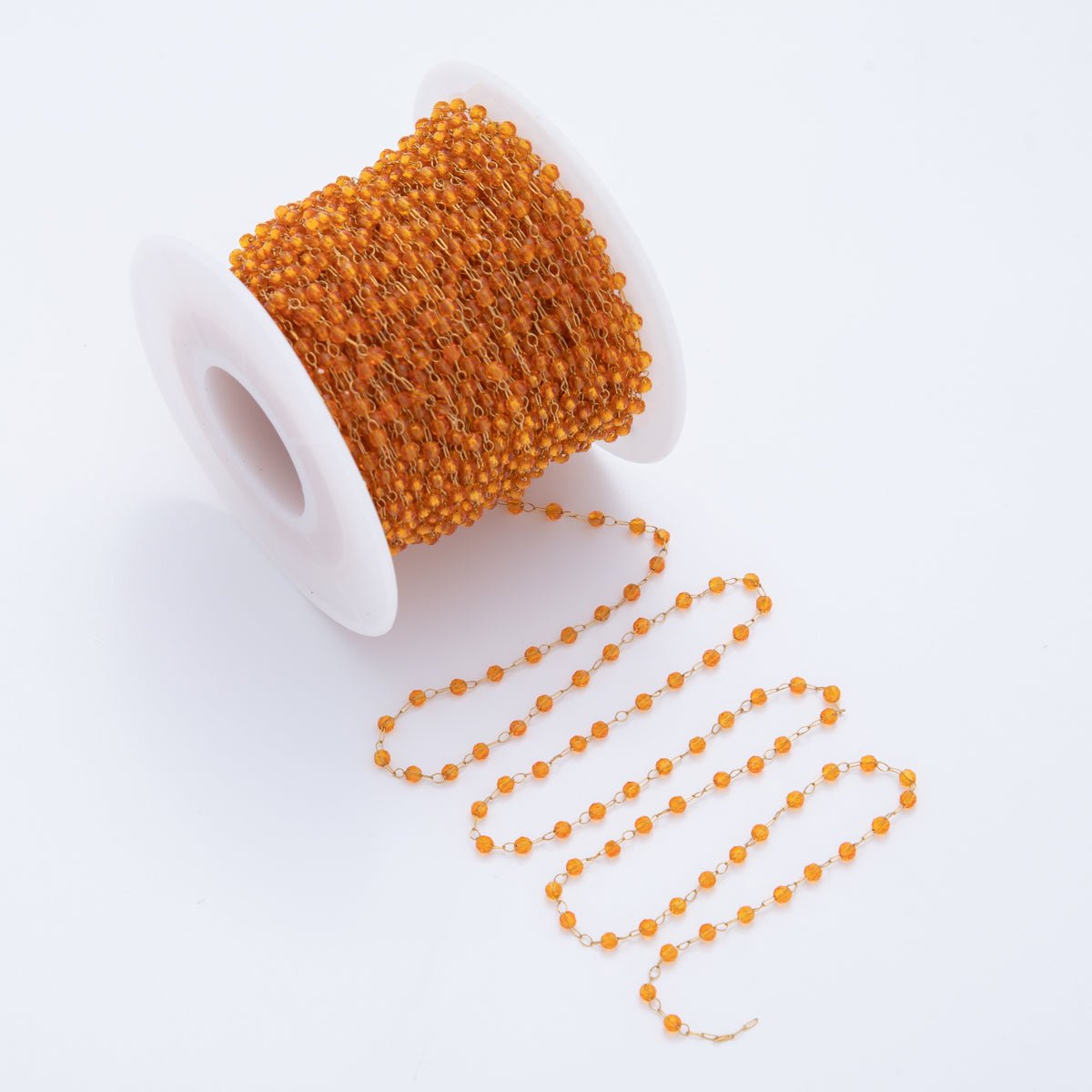 Stainless Steel Orange Multifaceted Round Gemstone Cable Unfinished Chain by Yard | Roll - 1610 - DLUXCA