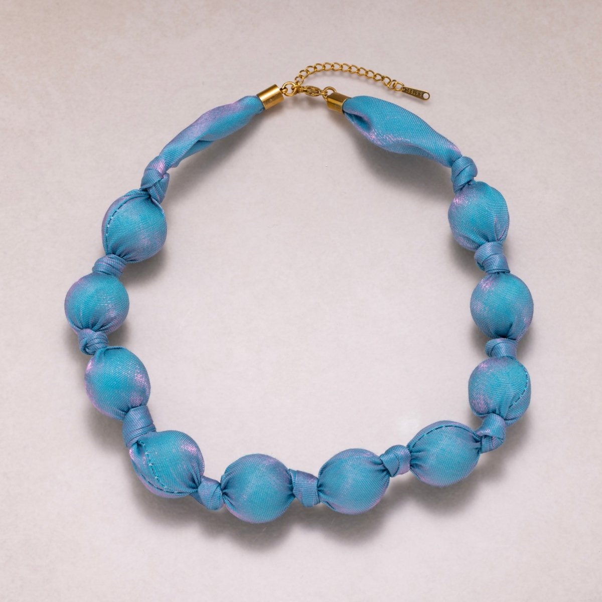 Stainless Steel Pastel Color Shimmer Satin Fabric Wrapped Bead 17 Inch Handmade Scarf Necklace w. Extender | WA - 04401 - WA - 04403 - DLUXCA