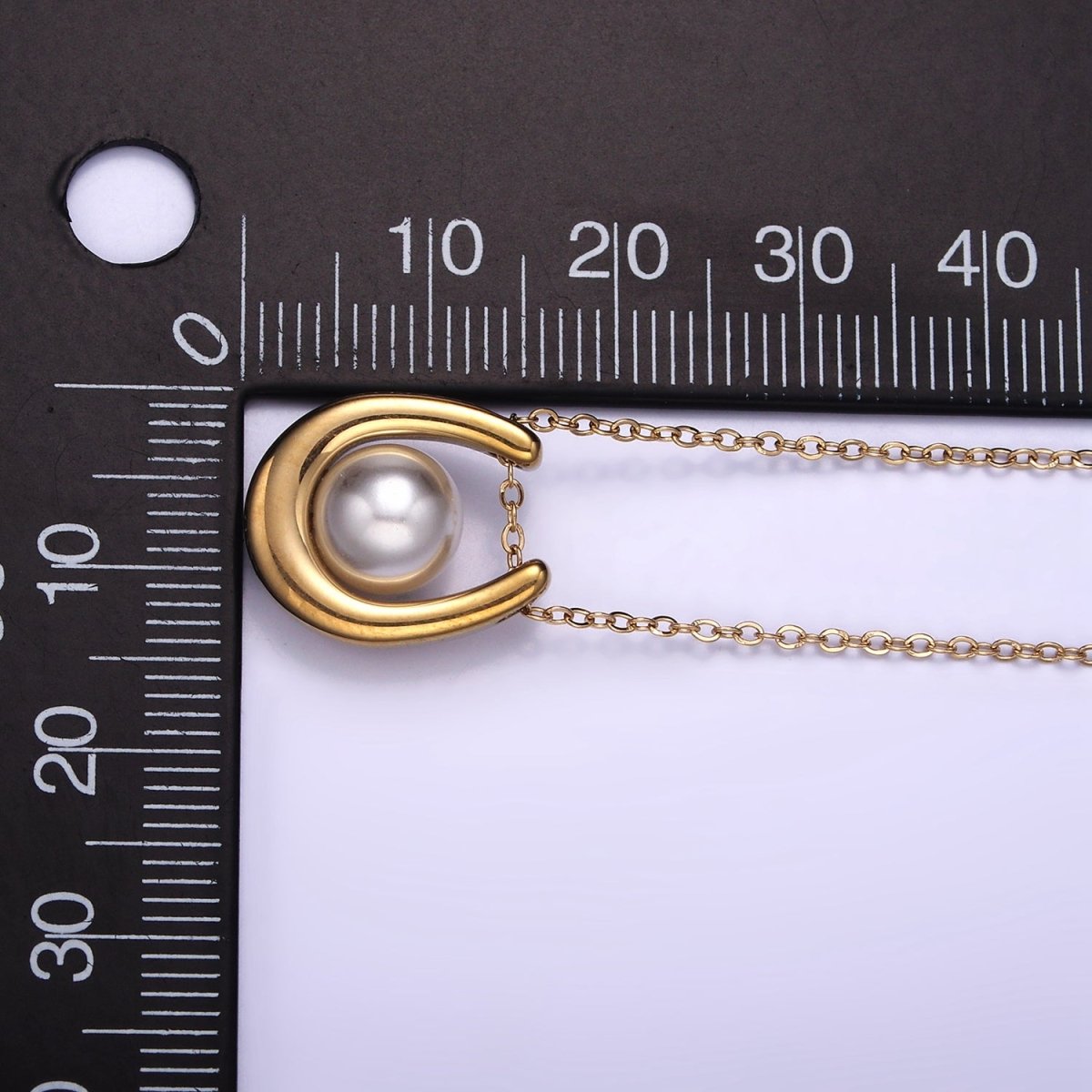 Stainless Steel Pearl Horseshoe Pendant Cable Chain 18 Inch Necklace w. 2 Inch Extender | WA - 2546 - DLUXCA